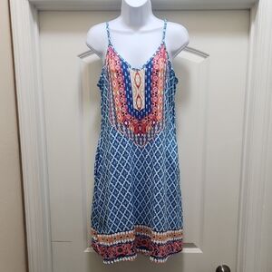 Blue and Pink Patterned Women's Dress